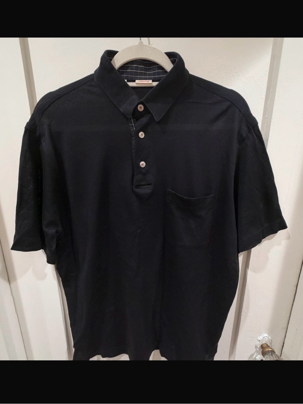 Brioni Mens Black Cotton Pique Polo Shirt Size M Metal Buttons Italy $495